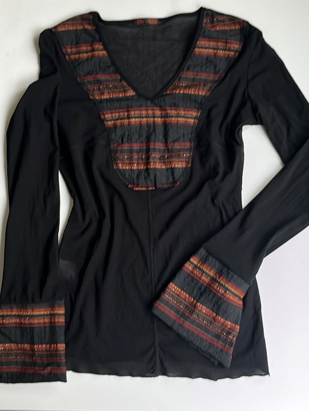 Black Long-Sleeve V-Neck Top with Bell sleeves